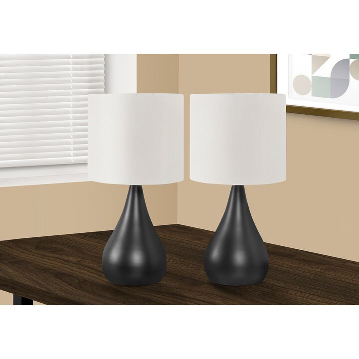 Monarch Specialties I 9639 - Lighting, Set Of 2, 18"H, Table Lamp, Black Metal, Ivory / Cream Shade, Contemporary