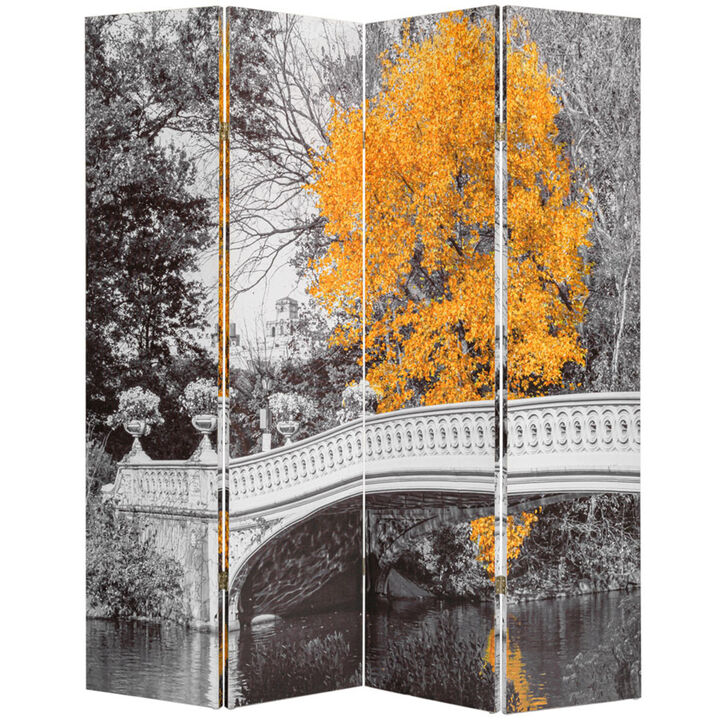 Legacy Decor 4 Panel Room Divider Privacy Screen Double Side Digital Print New York Central Park Bow Bridge
