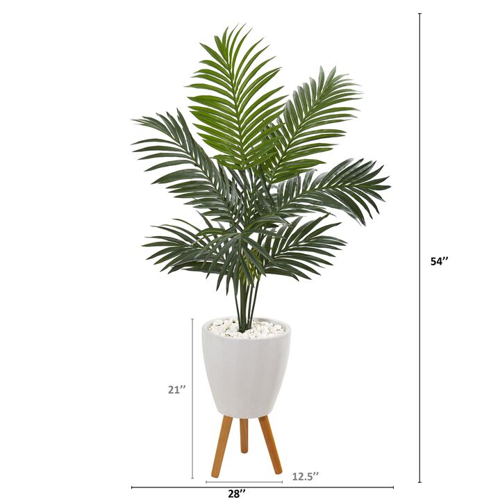 HomPlanti 4.5 Feet Kentia Artificial Palm Tree in White Planter with Legs