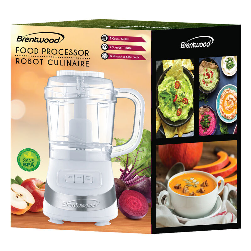 Brentwood FP-549W 3-Cup Food Processor in White