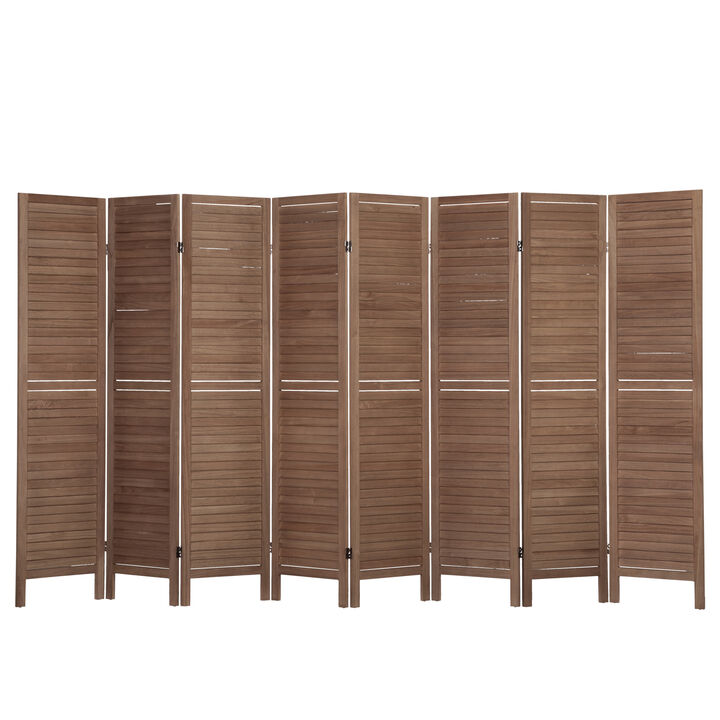 Rustic Brown 8 Panel Wood Room Divider Louver Partition Screen