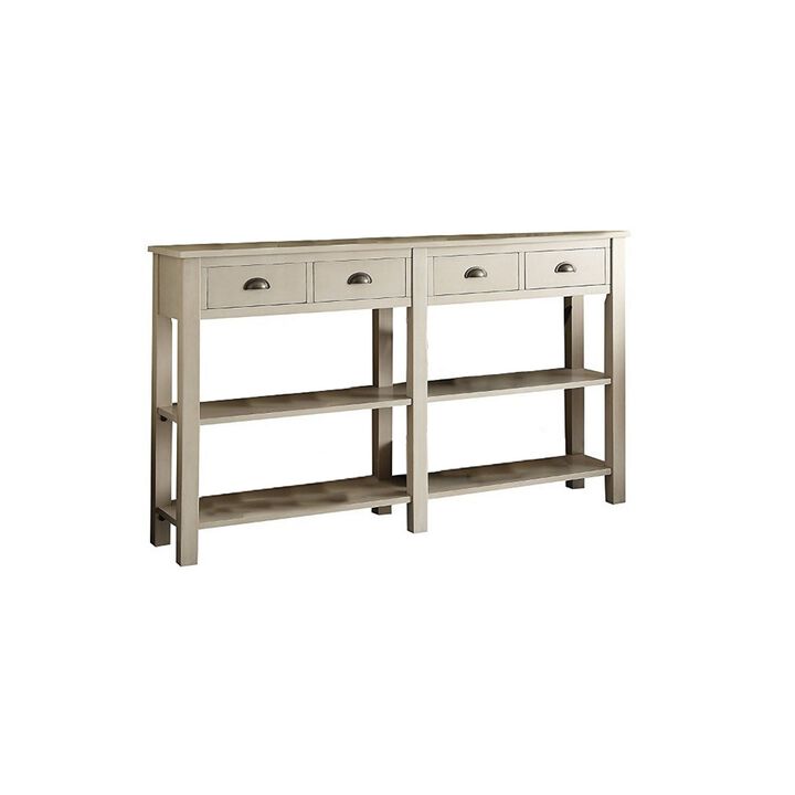 Wooden Console Table with Four Drawers and Two Shelves, Cream-Benzara