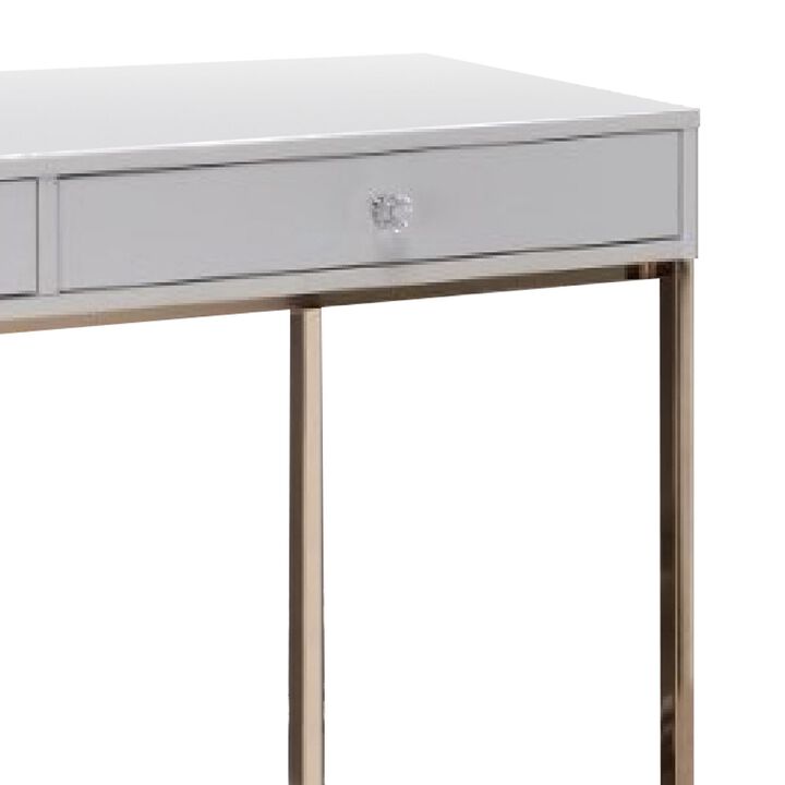 47 Inch Desk Console Table, 2 Drawers, Metal Frame, White, Gold-Benzara