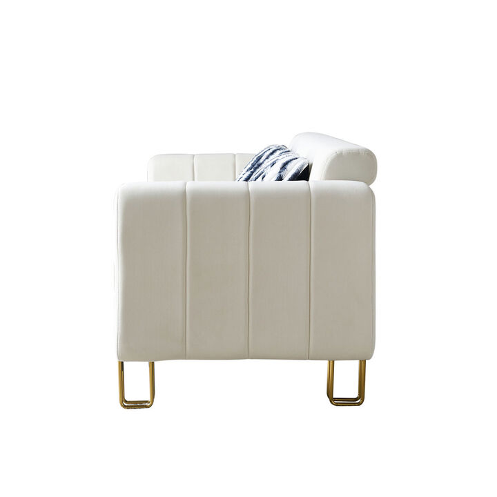 Modern Velvet Sofa 85.04 inch for Living Room Beige Color