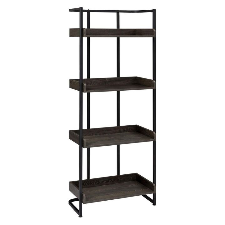 Bookcase with 4 Tier Storage and Metal Frame, Brown and Black-Benzara