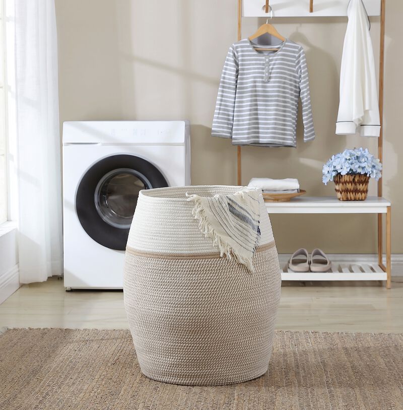 Extra Large Woven Cotton Rope Tall 25" Height Laundry Hamper Basket with Handles