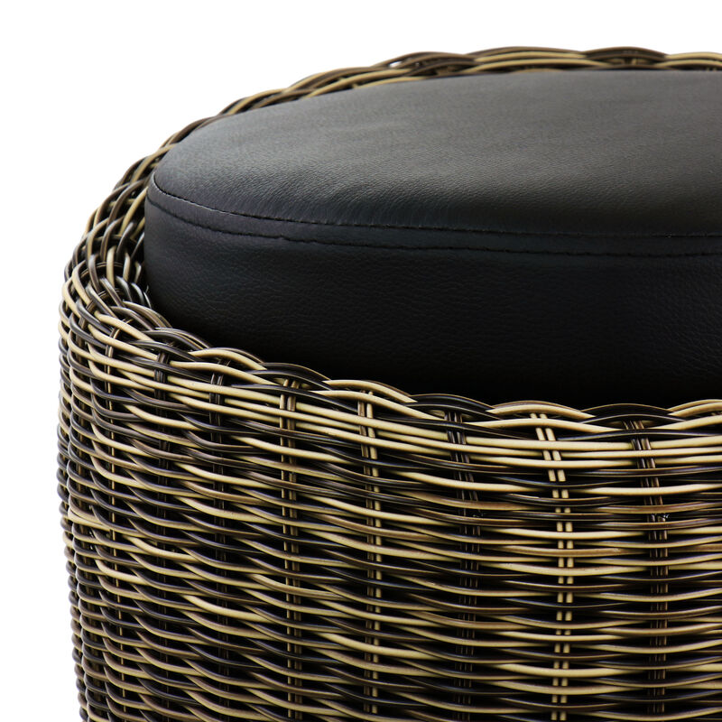 Elama 1 Piece Wicker Outdoor Ottoman Chair in Brown and Black