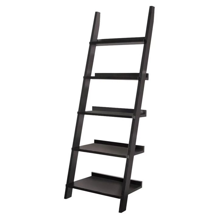 Exhibiting Modern Ladder Bookcase With Five Shelves, Black-Benzara
