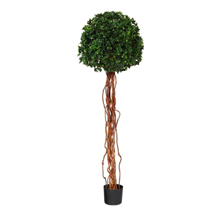 HomPlanti 5.5 Feet English Ivy Single Ball Artificial Topiary Tree with Natural Trunk UV Resistant (Indoor/Outdoor)