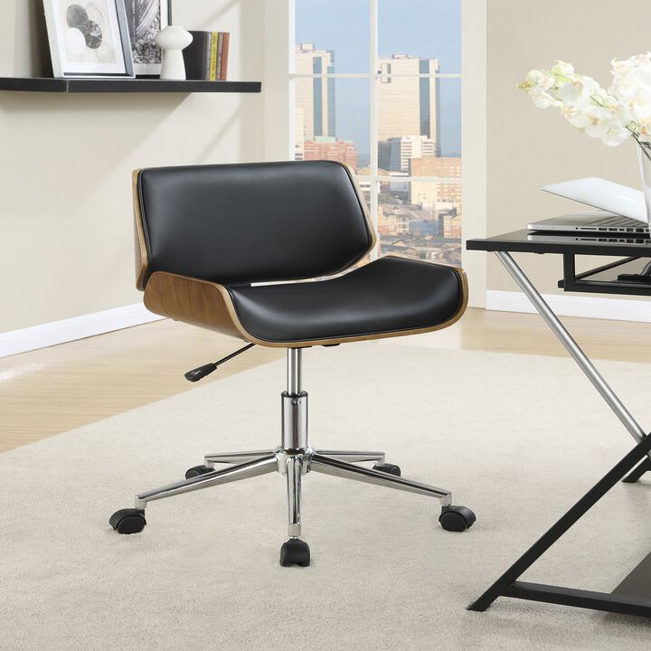 Contemporary Small Back Home Office Chair, Black/Walnut-Benzara