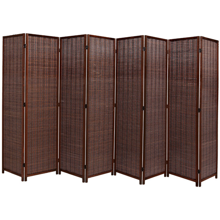 Legacy Decor 8 Panel Room Divider Brown Color Wood and Bamboo Weave
