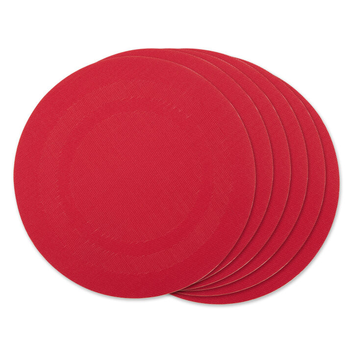 Set of 6 Tango Red Geometric Double Frame Round Outdoor Placemats 13.75"