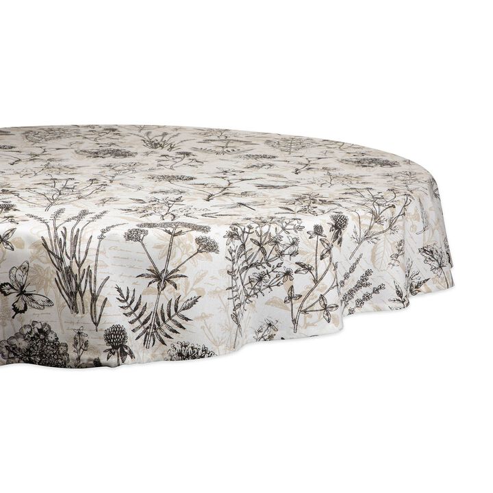 70" Ivory and Black Botanical Themed Round Outdoor Tablecloth