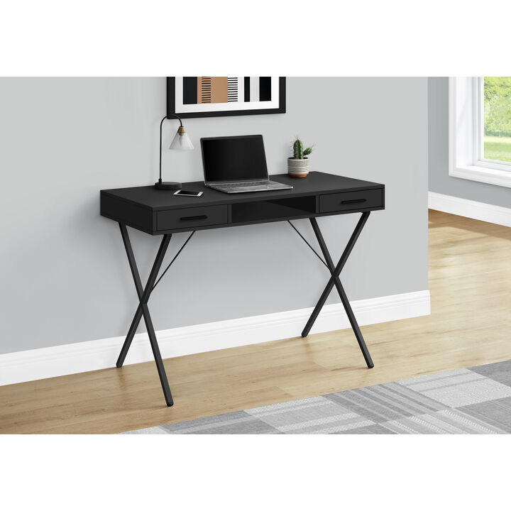 Monarch Specialties I 7791 Computer Desk, Home Office, Laptop, Left, Right Set-up, Storage Drawers, 42"L, Work, Metal, Laminate, Black, Contemporary, Modern