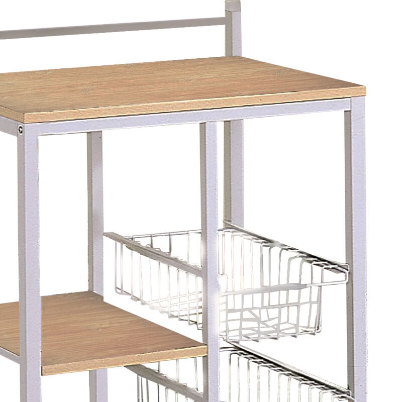 Kitchen Cart with 3 Shelves & 2 Storage Compartments, Brown And White-Benzara