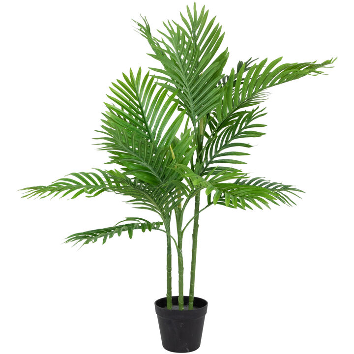 40" Artificial Green Mini Palm Tree in Black Pot