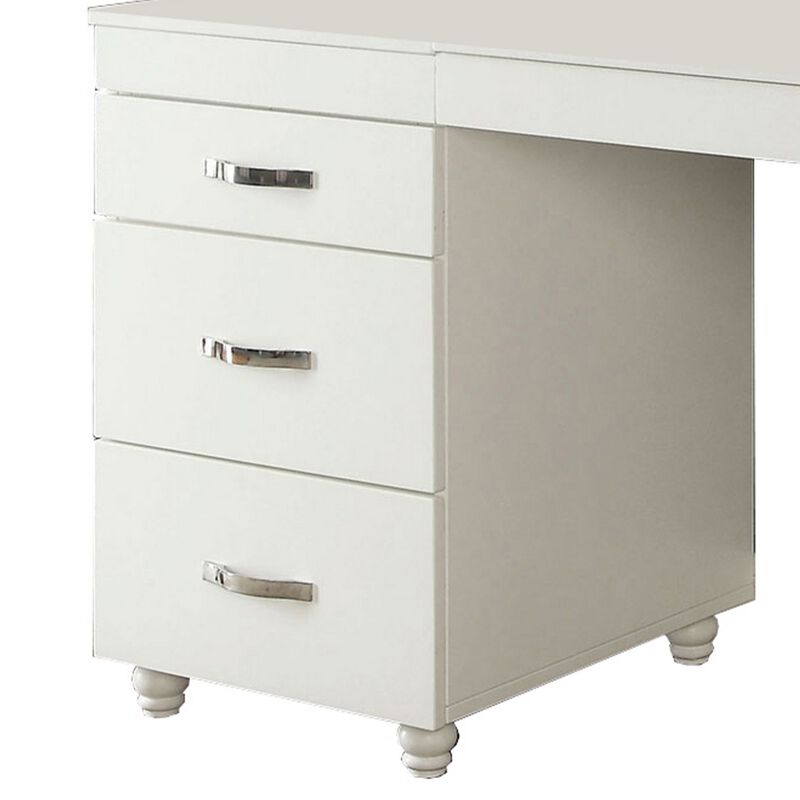 Contemporary 6 Drawer Vanity Desk with Lift Top Mirror, White-Benzara