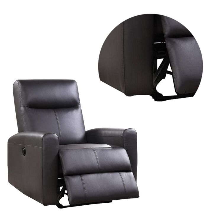 Leatherette Power Recliner with Tufted Back, Brown-Benzara