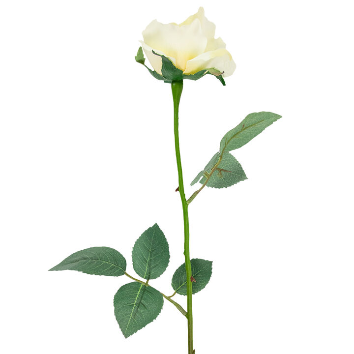 22" Long Stem Blooming Vanilla Rose Artificial Floral Silk Pick