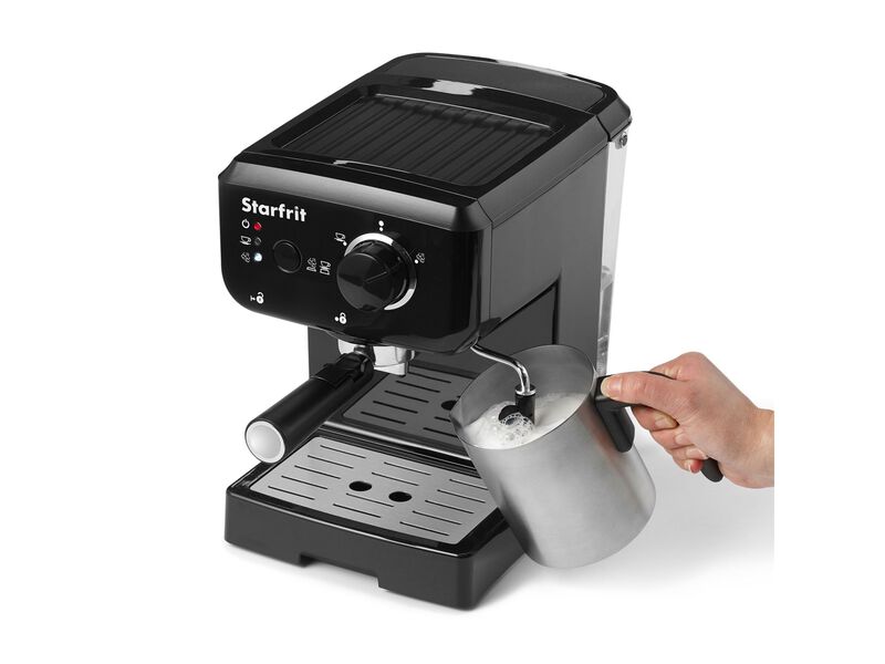 Starfrit - Espresso and Cappuccino Coffee Machine, Includes Rotating Steam Nozzle and Milk Frother, Black