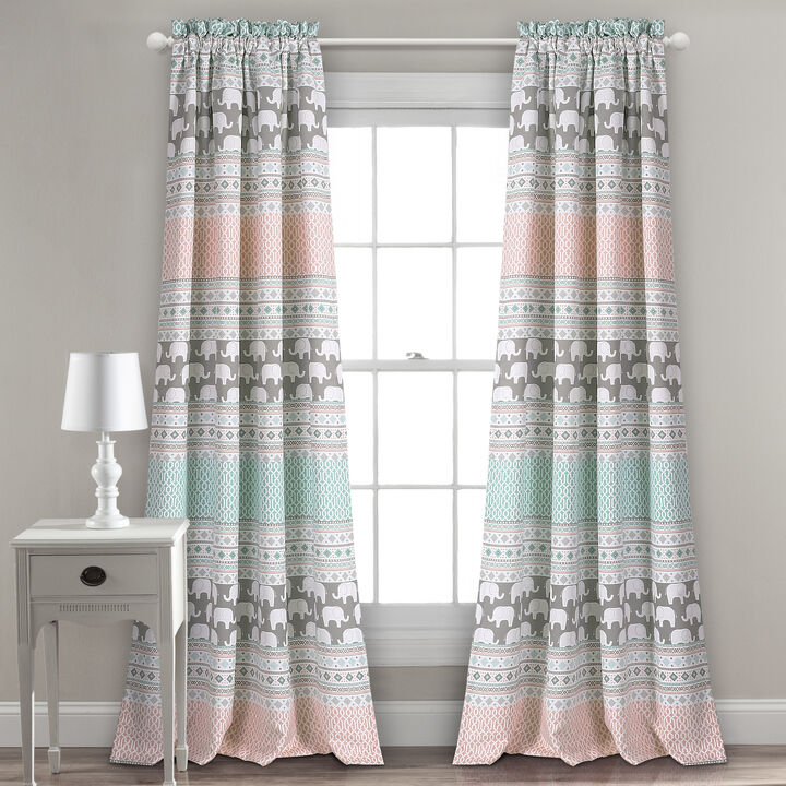 Elephant Stripe Light Filtering Window Curtain Panels Turquoise/Pink 52x84+2 Set