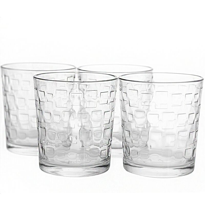 Gibson Home Great Foundations 4-Piece 13 oz. Double Old Fashion Glass Set, Square Pattern