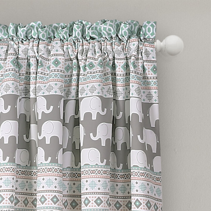 Elephant Stripe Light Filtering Window Curtain Panels Turquoise/Pink 52x84+2 Set