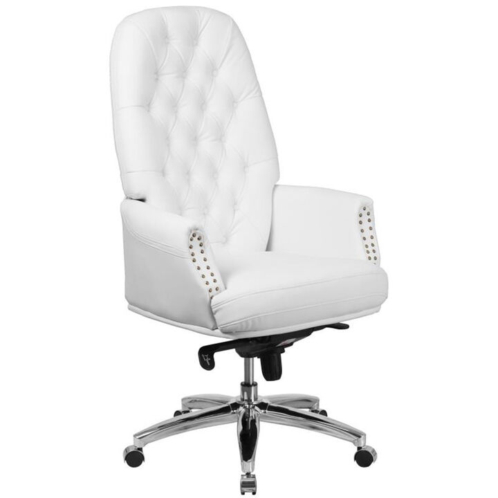 Hansel High Back Traditional Tufted White LeatherSoft Multifunction Executive Swivel Ergonomic Office Chair with Arms