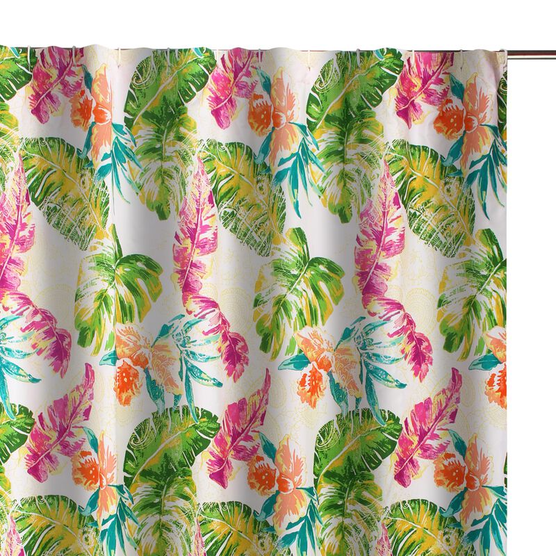 Porto 72 Inch Shower Curtain, Tropical Palm Leaves, Vibrant Blue and Green-Benzara