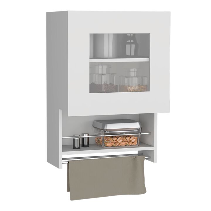 DEPOT E-SHOP Ithaca Kitchen Wall Cabinet with Towel and Spice Rack, White