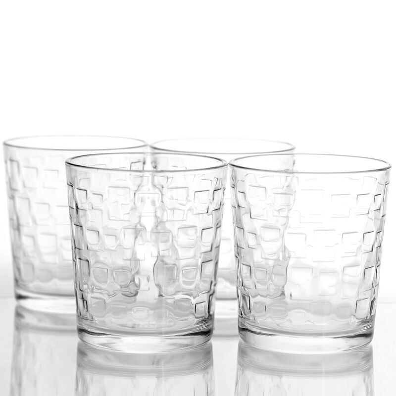 Gibson Home Great Foundations 4-Piece 13 oz. Double Old Fashion Glass Set, Square Pattern