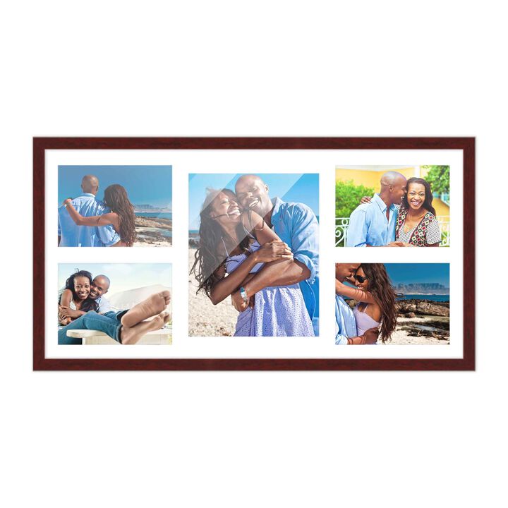 12x24.5 Wood Collage Frame with a White Mat for 8x10 & 5x7 Pictures