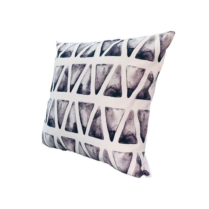 20 x 20 Square Cotton Accent Throw Pillows, Triangular Pattern, Set of 2, Gray, White-Benzara