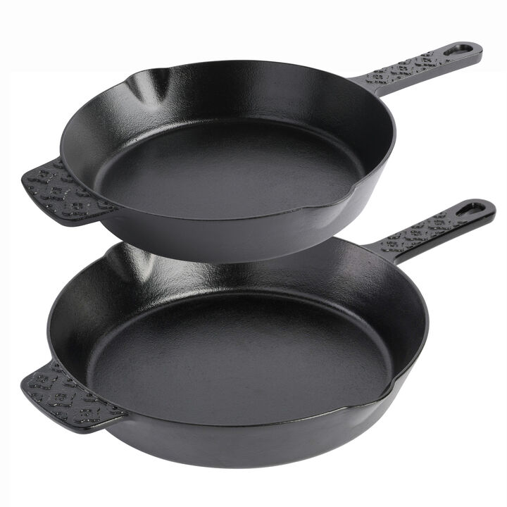 Spice by Tia Mowry Savory Saffron Pre-seasoned 2 Piece 10in and 12in Cast Iron Skillet Set