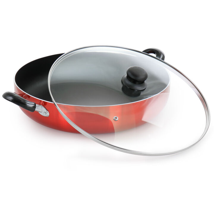 Better Chef 16 Inch Red Aluminum Deep Fryer Pan with Glass Lid