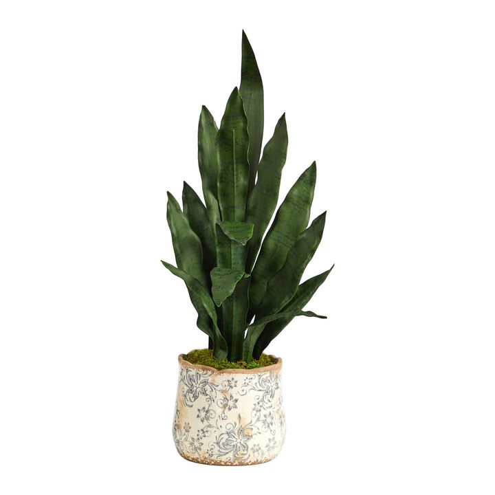Nearly Natural 27-in Sansevieria Artificial Plant in Decorative Planter