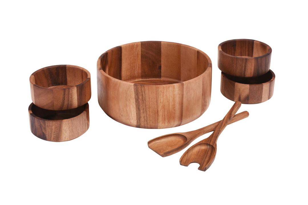 7 Piece - Extra Large Salad Bowl with Servers and 4 Individuals