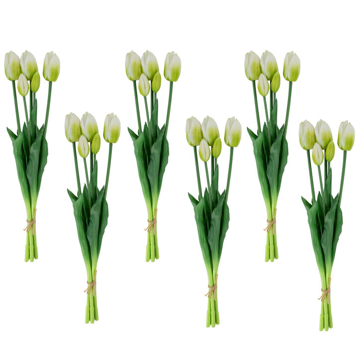 Set of 6 White Tulip Artificial Floral Bundles  18"