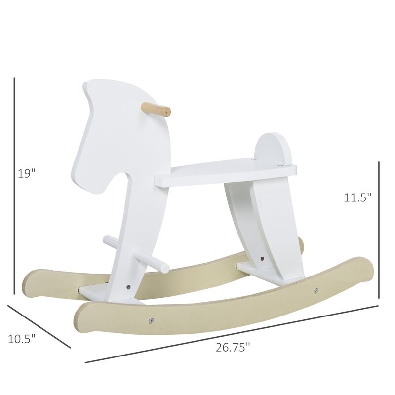 Wooden Rocking Horse Toddler Baby Ride-on Toys for Kids 1-3 Years with Classic Design & Solid Workmanship, White