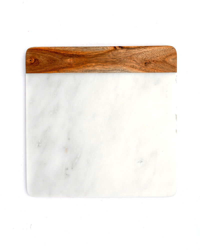 12 x 12 White Marble and Wood Accent Charcuterie Board