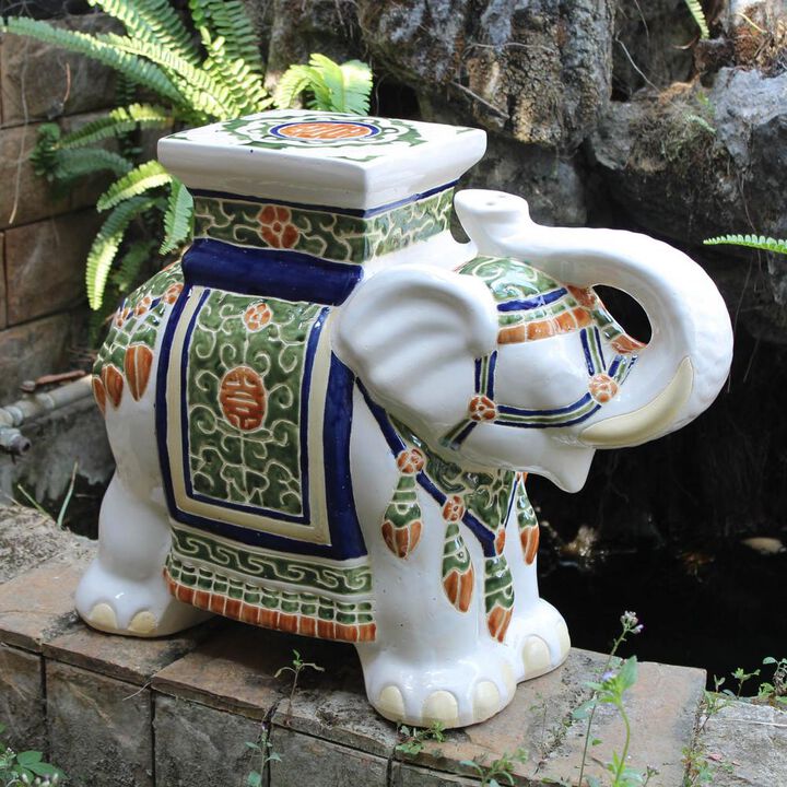 International Caravan Large Porcelain Elephant Stool- White