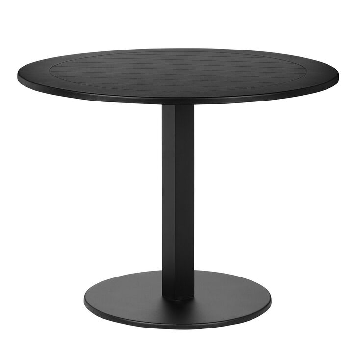 Keli 35 Inch Round Dining Table, Black Aluminum Frame, Foldable Design-Benzara