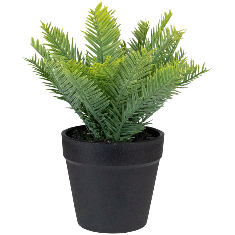 7.5" Green Artificial Chinese Yew Plant in Black Pot