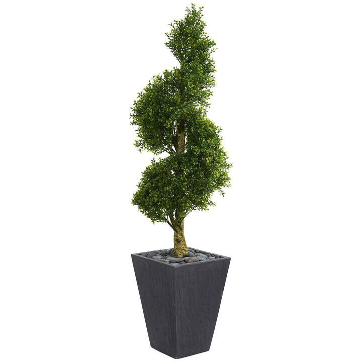 Nearly Natural 5-ft Boxwood Topiary Tree Planter UV Res (Indoor/Outdoor)