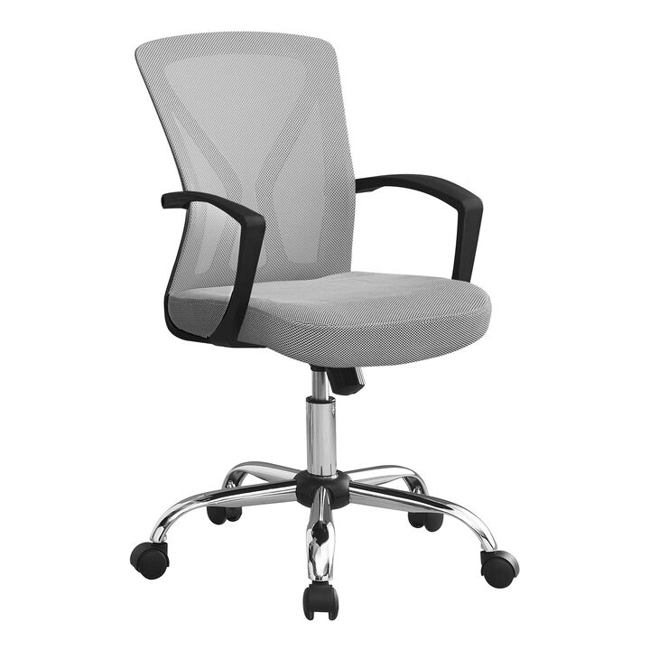 Monarch Specialties I 7461 Office Chair, Adjustable Height, Swivel, Ergonomic, Armrests, Computer Desk, Work, Metal, Fabric, Grey, Chrome, Contemporary, Modern