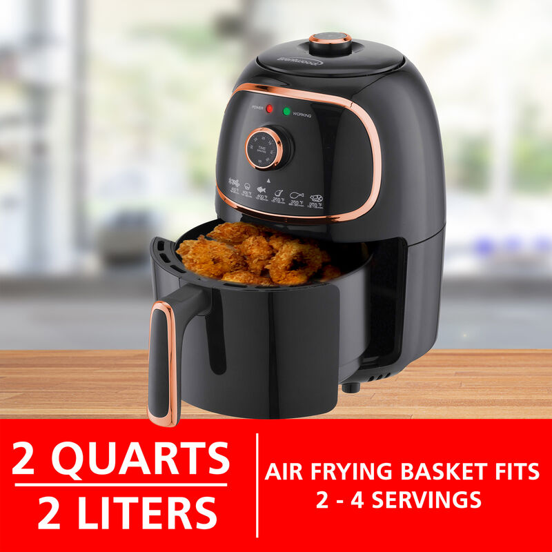 Brentwood AF-202BK 2 Quart Small Electric Air Fryer Copper with Timer and Temp Control