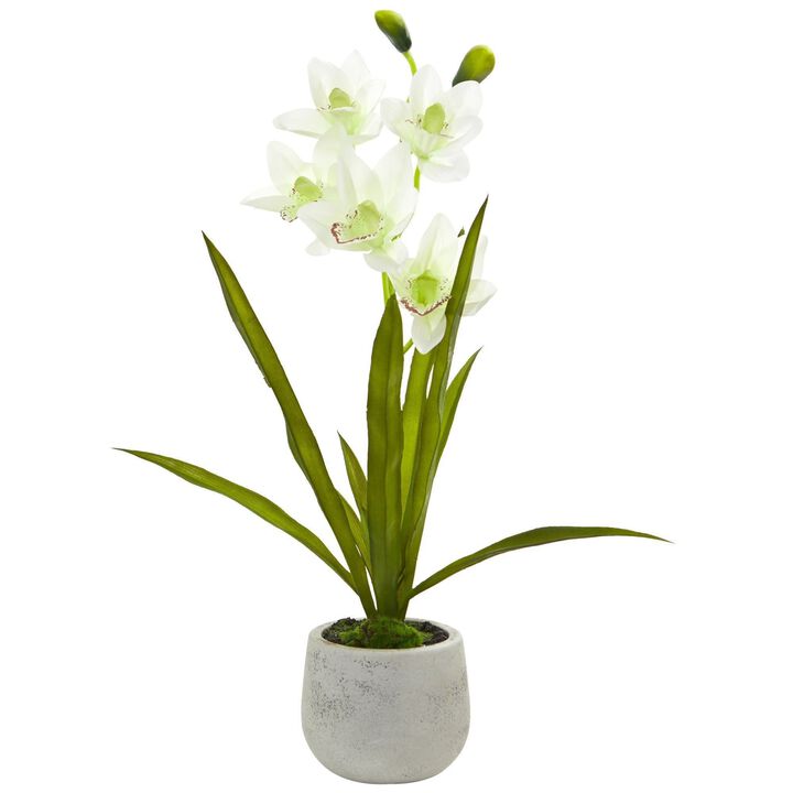 Nearly Natural 22-in Cymbidium Orchid Artificial Arrangement