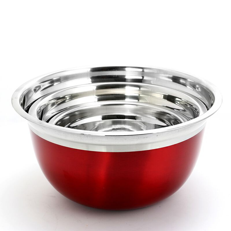 Oster Rosamond 3 Piece Stainless Steel Round Mixing Bowls in Red