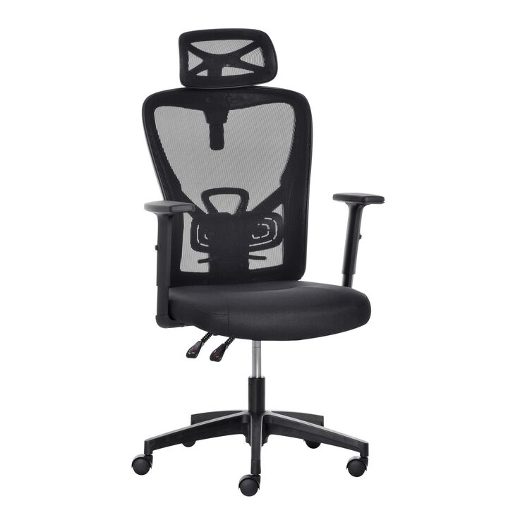 Draft Chair, Ergonomic Chair with Lumbar Back Support, Adjustable Headrest for Office, Task Chair, Black