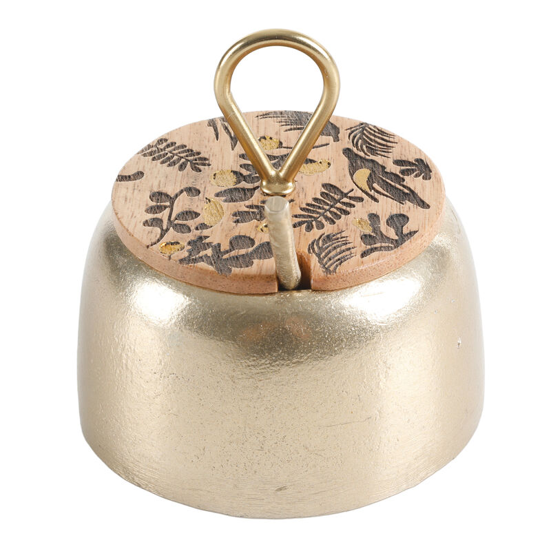 Cravings By Chrissy Teigen 4 Inch Aluminum Spice Cellar and Spoon in Gold with Mango Wood Lid